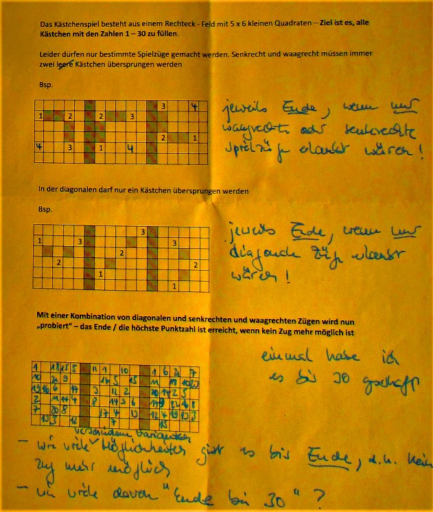 Regeln für Zahleneintragen auf Kästchenpapier