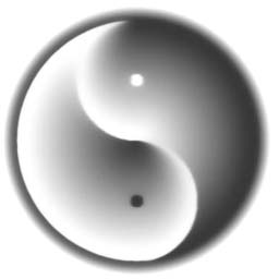 yin-yang-Symbol:Einen umschließenden Kreis wird durch 2 Halbkreise geteilt:
