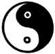 yin-yang-Symbol:Einen umschließenden Kreis wird durch 2 Halbkreise geteilt, schwarz-weiß
